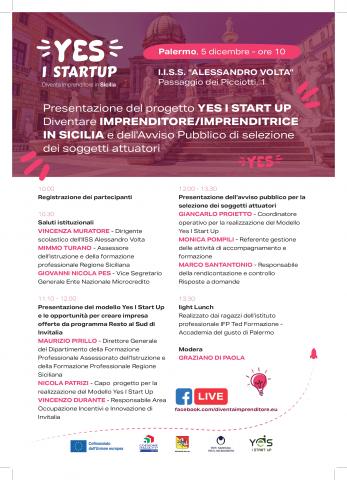 Presentazione progetto Yes I start Up - 5.12.2023 -- IISS Volta di Palermo - ore 10